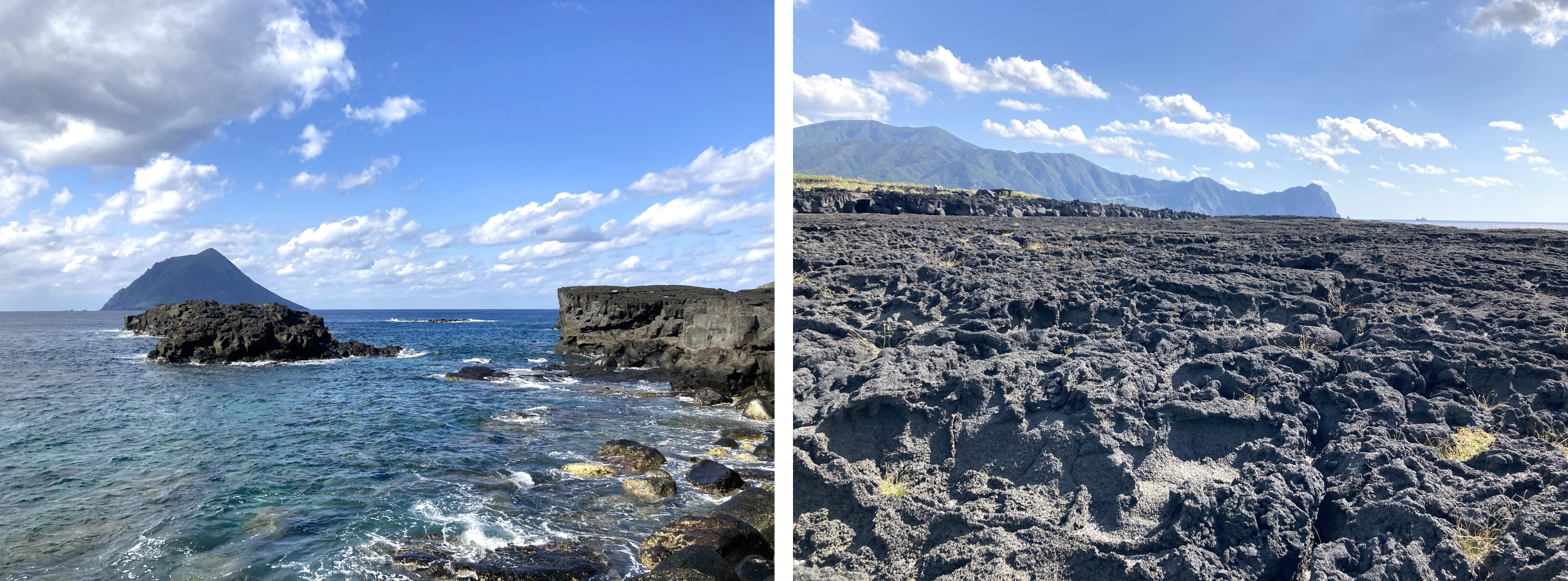 東京都八丈町大賀郷、八丈島の西岸、八重根港に近い船戸鼻にある溶岩流の岩海が南原千畳岩(南原千畳敷)。八丈島火山・八丈富士(西山)の噴火で流出した、玄武岩の溶岩流が固まってできた溶岩台地で、幅100m、長さ500mという大規模なもの。南原千畳岩(国土地理院の地形図では南原千畳敷)の溶岩の岩海は、溶岩流下の土壌から3000年前〜2000年前頃、八丈富士(西山)山頂もしくは山腹火口から大量の玄武岩溶岩流が噴出したものと推測されています。眼前に眺める八丈小島も八丈島火山の一部で、独立した成層火山。黒潮流れる眼前の海の海底にも側火山が眠っており、そうした火山活動が、南原千畳岩(南原千畳敷)のダイナミックな景観を生み出しています。南原千畳岩(南原千畳敷)の岩海の道路沿いに整備された南原園地では、駐車場、トイレのほか、岩海に沿って散策路が整備されています。岩場に下る階段もありますが、岩場には深い亀裂が走っているので、散策時には足下に充分注意を。黒い岩海に押し寄せる荒波の背後に八丈小島が浮かぶという絶景は、格好の被写体ですが、とくに秋の夕景はひときわの美しさ。また周辺の磯は、磯釣りのポイントとしても人気。