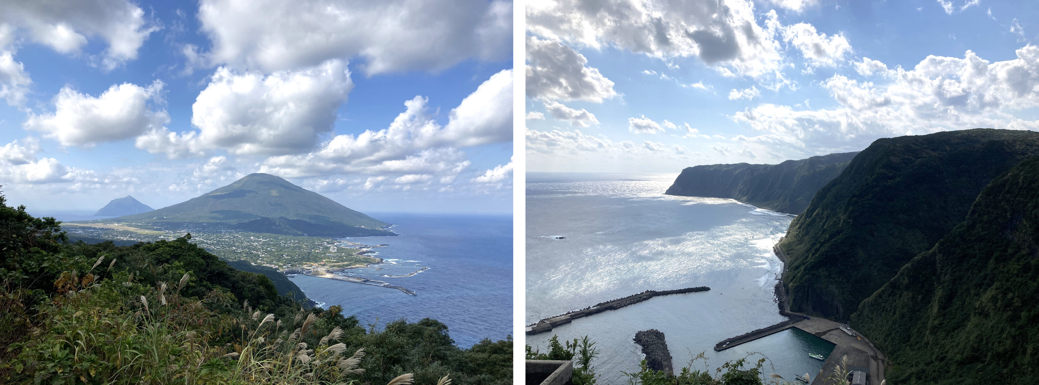 東京都八丈町、八丈島の東側・三根地区から、島南部の末吉に向かう都道の途中にある峠が登龍峠(のぼりょうとうげ=登竜峠)。その名の通り、まるで竜が天に登るかのようなジグザグの峠道で、標高400mの峠からの眺めは、八丈島を代表する景観となっています。展望台からは、正面に八丈富士、眼下に「橘丸」が接岸する底土港と底土海水浴場、八丈島空港、沖に八丈小島が姿を見せり絶景で、快晴の日には御蔵島(みくらじま)、三宅島を眺めることも。新東京百景(「都民の日」制定30周年を記念して昭和57年に東京都が選定)のひとつ。大里の玉石垣、南原千畳敷海岸などとともに八丈八勝のにも選定されています。三原山の北東、東京都道215号(八丈循環線)が通る標高312mの峠(八丈一周道路で最高所)で、登龍園地が整備され、展望台、トイレ、駐車場が設置されています。この都道が、峠に上る様子が「天に昇る龍のような道」というのが名の由来ですが、現在では道路脇の木が茂り、その姿を見ることはできません。登龍峠:名称 登龍峠/のぼりょうとうげ、所在地東京都八丈町三根、ライブで 底土港から約6km、駐車場 登龍園地駐車場(6台/無料)、問い合わせ:八丈島観光協会TEL:04996-2-1377