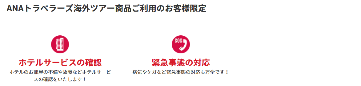 <便利なサービス>オプショナルツアーのご手配:各種オプショナルツアーのご手配をいたします!現地情報をご提供:目的地へのルートなどでお困りの場合、現地情報をご提供します!手荷物お預かりサービス:ショッピングなどでお荷物が増えた場合などご利用いただけます。ラウンジ内無料WiFiサービス:通信量を気にせず使えます。情報収集にも便利です!ミールクーポンやレストランのご手配:旅の思い出にかかせないお食事もお任せください。雑誌の閲覧:現地情報が日本語で読めます!円⇒USドルへの両替:急に現金が必要になった場合には円⇒USドルへの両替を承ります。レンタルサービス:無料!傘のレンタル:急な雨でも安心!有料:Wi-Fiルーター:日本での事前予約なしでもOK!(5台まで接続可能、1日1G)Wi-Fiの事前のご予約はこちら新しいタブで開きます。外部サイトの場合はアクセシビリティガイドラインに対応していない可能性があります。有料:ベビーカーレンタル:小さなお子様連れのお客様に。日本での事前予約なしでもOK!※対象年齢:生後7ヶ月~3歳未満(体重22kg以下)1台につき5日間10USドル、10日間15USドル*1ベビーカーの事前のご予約はこちら新しいタブで開きます。外部サイトの場合はアクセシビリティガイドラインに対応していない可能性があります。* 1ワイキキエリアに滞在のお客様のみご利用いただけます。ANAトラベラーズ海外ツアー商品ご利用のお客様限定:ホテルサービスの確認、ホテルのお部屋の不備や故障などホテルサービスの確認をいたします!緊急事態の対応:病気やケガなど緊急事態の対応も万全です!