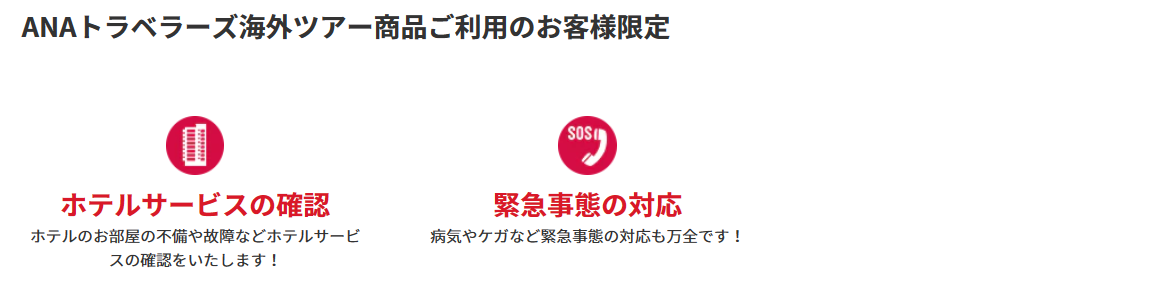 ＜便利なサービス＞オプショナルツアーのご手配：各種オプショナルツアーのご手配をいたします！現地情報をご提供：目的地へのルートなどでお困りの場合、現地情報をご提供します！手荷物お預かりサービス：ショッピングなどでお荷物が増えた場合などご利用いただけます。ラウンジ内無料WiFiサービス：通信量を気にせず使えます。情報収集にも便利です！ミールクーポンやレストランのご手配：旅の思い出にかかせないお食事もお任せください。雑誌の閲覧：現地情報が日本語で読めます！円⇒USドルへの両替：急に現金が必要になった場合には円⇒USドルへの両替を承ります。レンタルサービス：無料！傘のレンタル：急な雨でも安心！有料：Wi-Fiルーター：日本での事前予約なしでもOK！（5台まで接続可能、1日1G）Wi-Fiの事前のご予約はこちら新しいタブで開きます。外部サイトの場合はアクセシビリティガイドラインに対応していない可能性があります。有料：ベビーカーレンタル：小さなお子様連れのお客様に。日本での事前予約なしでもOK！※対象年齢：生後7ヶ月～3歳未満（体重22kg以下）1台につき5日間10USドル、10日間15USドル*1ベビーカーの事前のご予約はこちら新しいタブで開きます。外部サイトの場合はアクセシビリティガイドラインに対応していない可能性があります。* 1ワイキキエリアに滞在のお客様のみご利用いただけます。ANAトラベラーズ海外ツアー商品ご利用のお客様限定：ホテルサービスの確認、ホテルのお部屋の不備や故障などホテルサービスの確認をいたします！緊急事態の対応：病気やケガなど緊急事態の対応も万全です！